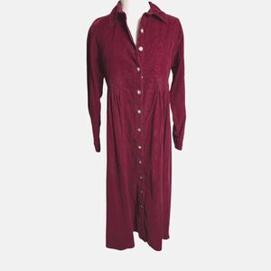 FADS 90's Vintage Women’s Burgundy Maxi Shirt Dress
